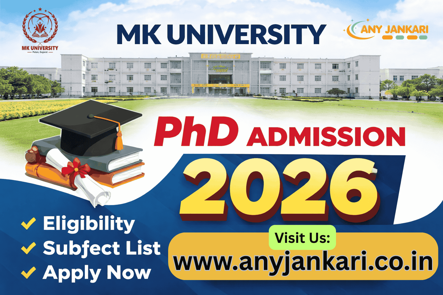 MK University Patan, Gujarat PhD Updated Subject List 2026, Admission, Course Fee and Application Last Date.
